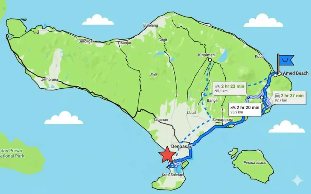 how much taxi from Bali airport transfers to Amed, East Bali