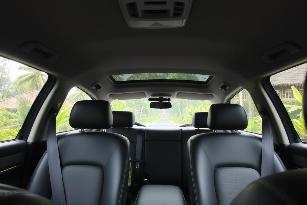 Comfortable private taxi interior for Bali Airport to Anantara Resort Ubud transfer